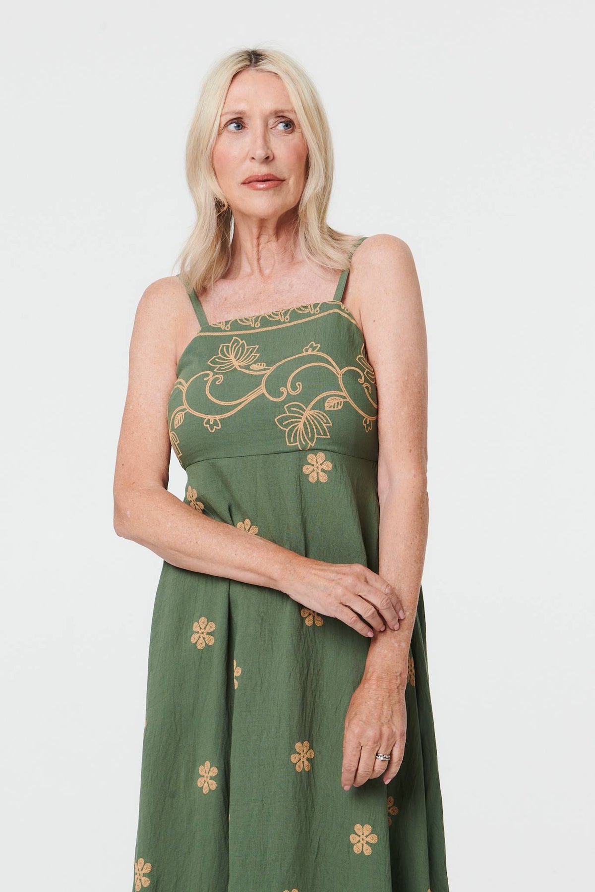 Floral Embroidered Cami Strap Midi Dress Back View