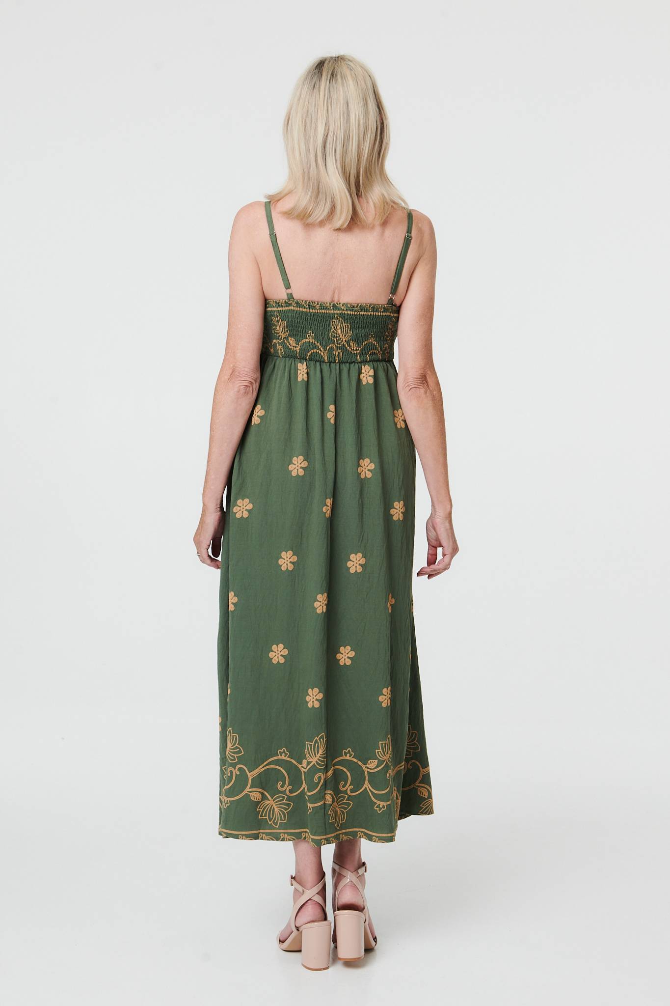 Floral Embroidered Cami Strap Midi Dress Side View