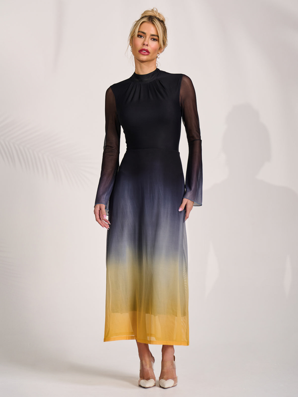 Long Sleeve High Neck Mesh Dress Side View