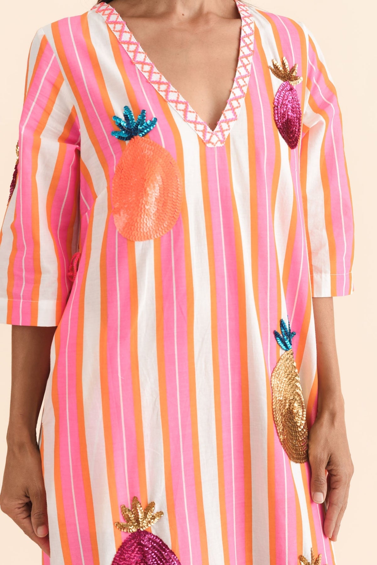 Dakota Pink Pineapple Sequin Cotton Dress Detail View