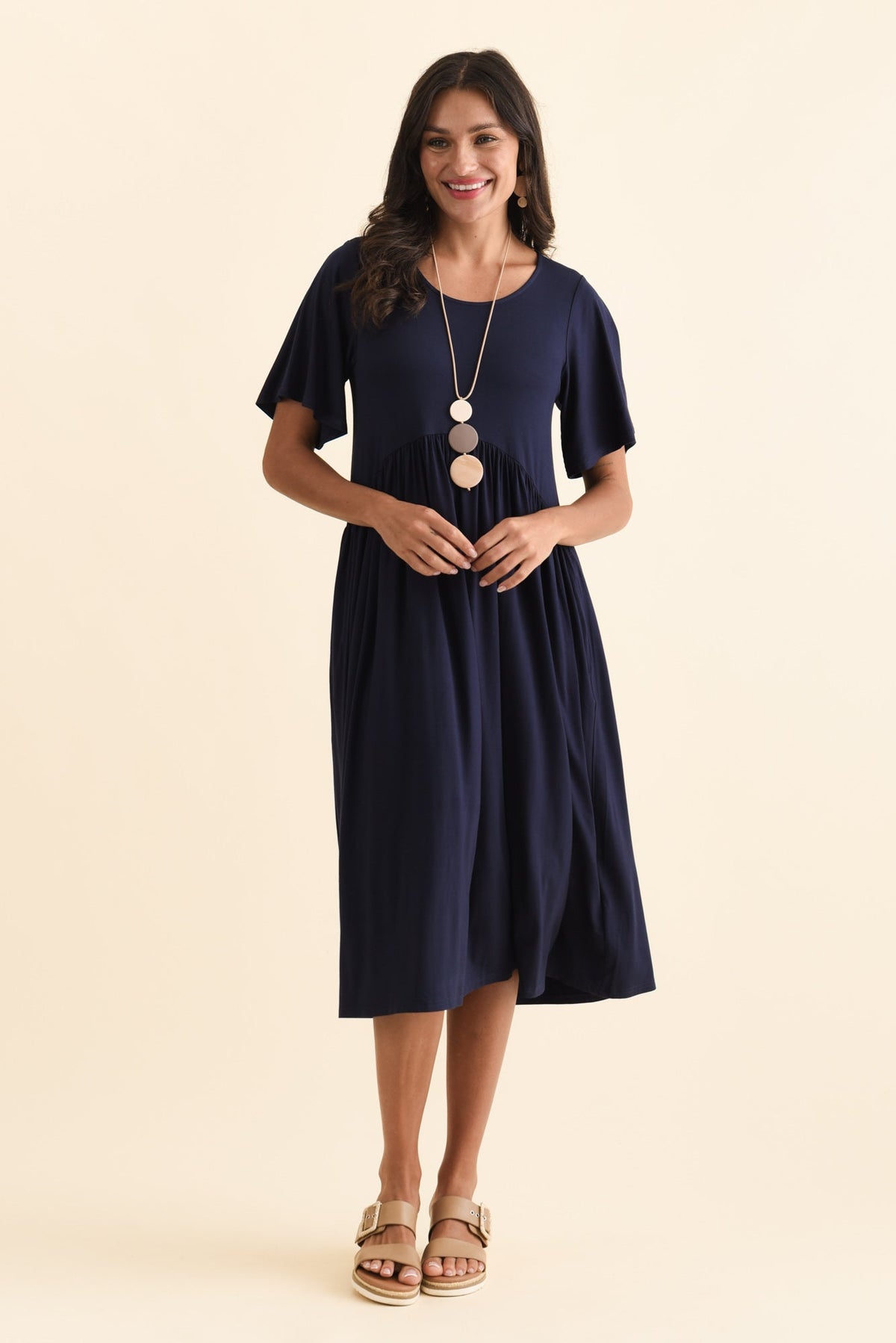 Dalton Navy Crescent Dress Front View
