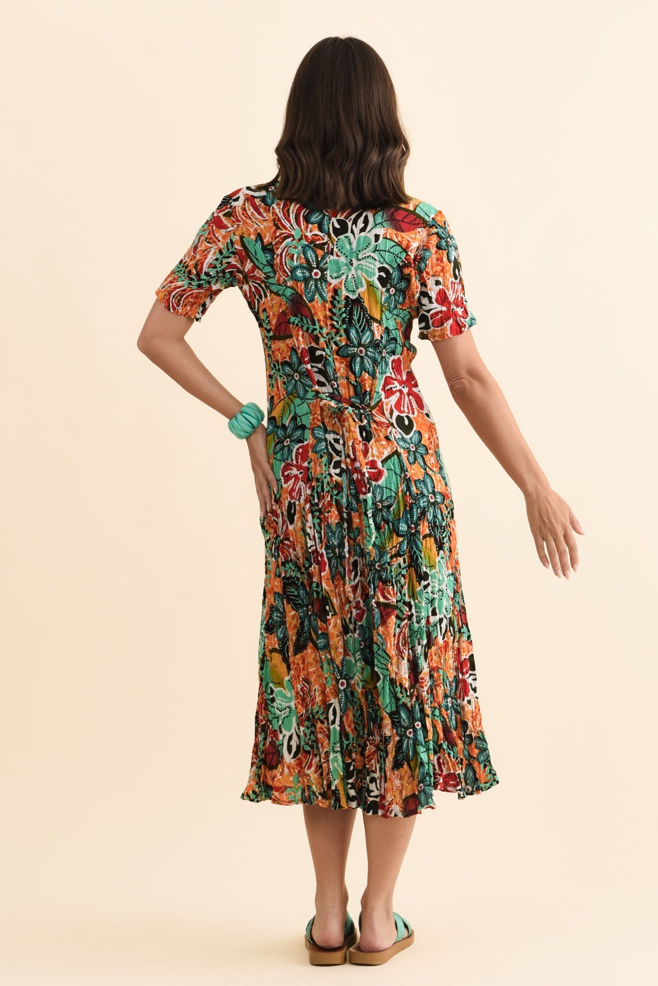 Danika Orange Floral Midi Dress Side View