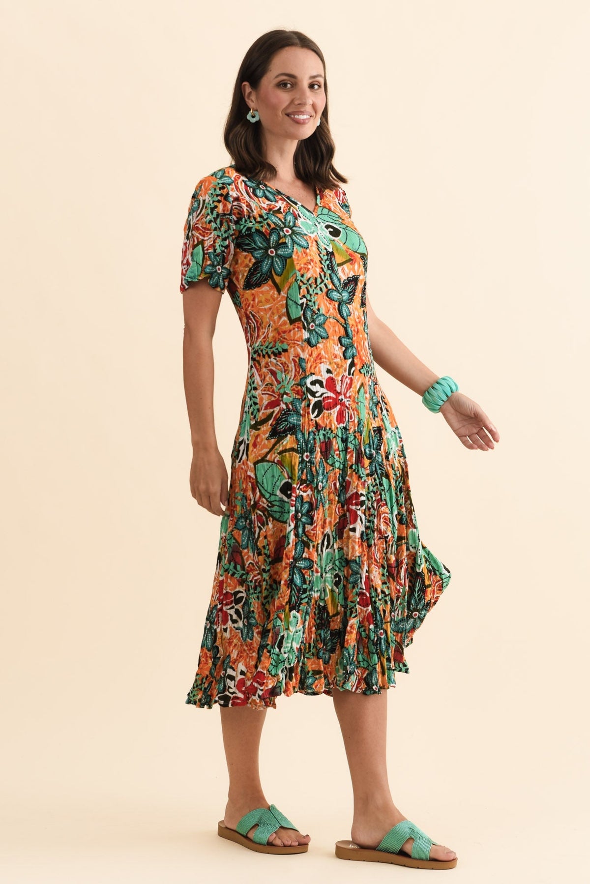 Danika Orange Floral Midi Dress Back View