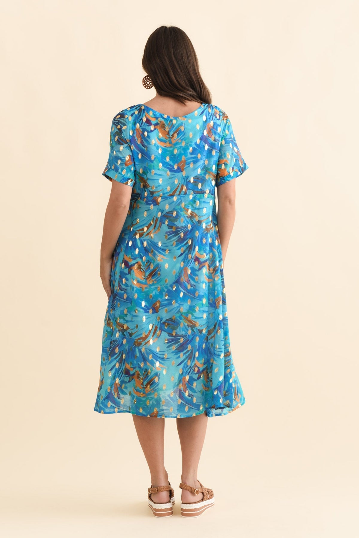 Darling Aqua Burst Foil Crescent Dress Side View