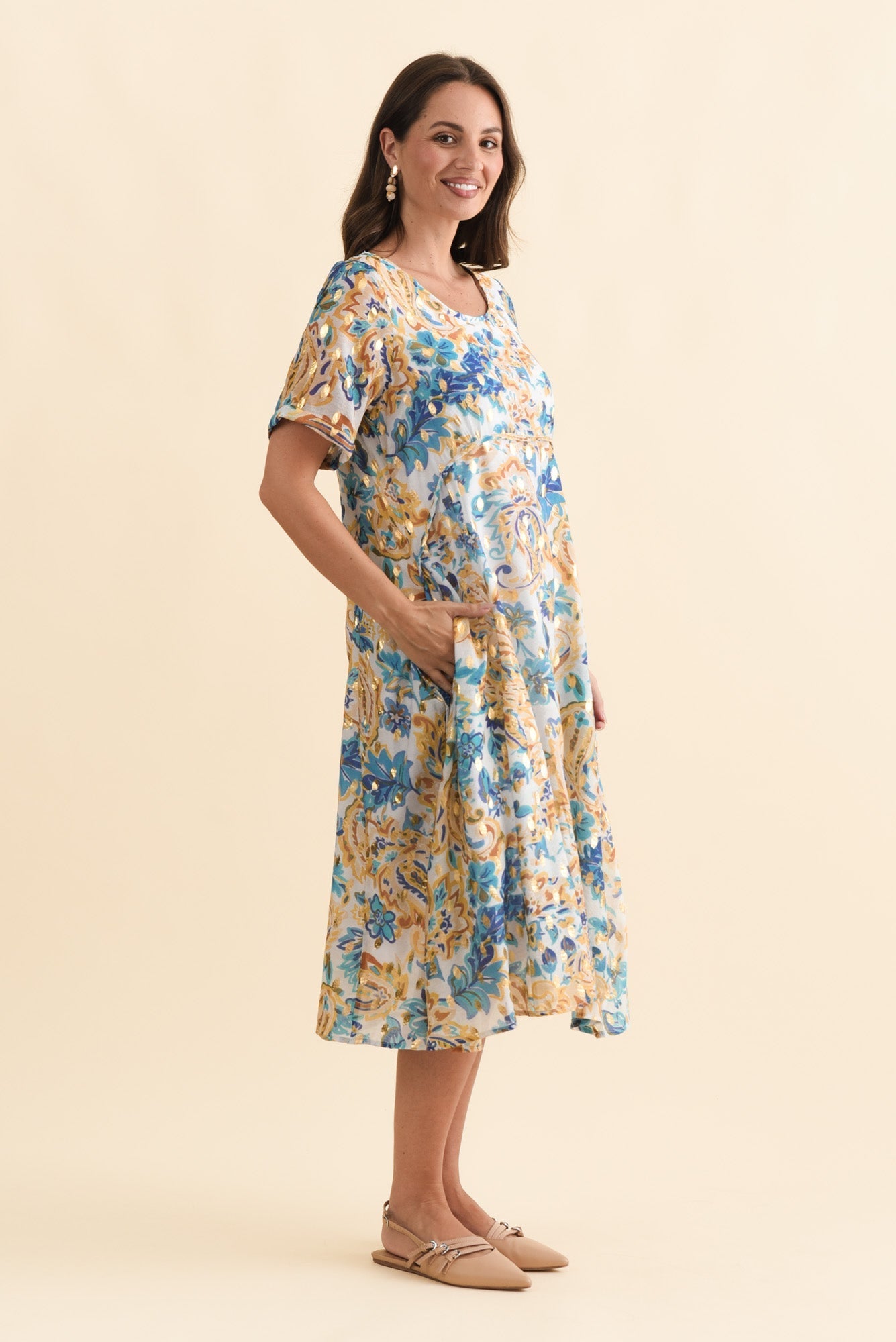Darling Blue Paisley Foil Crescent Dress Back View