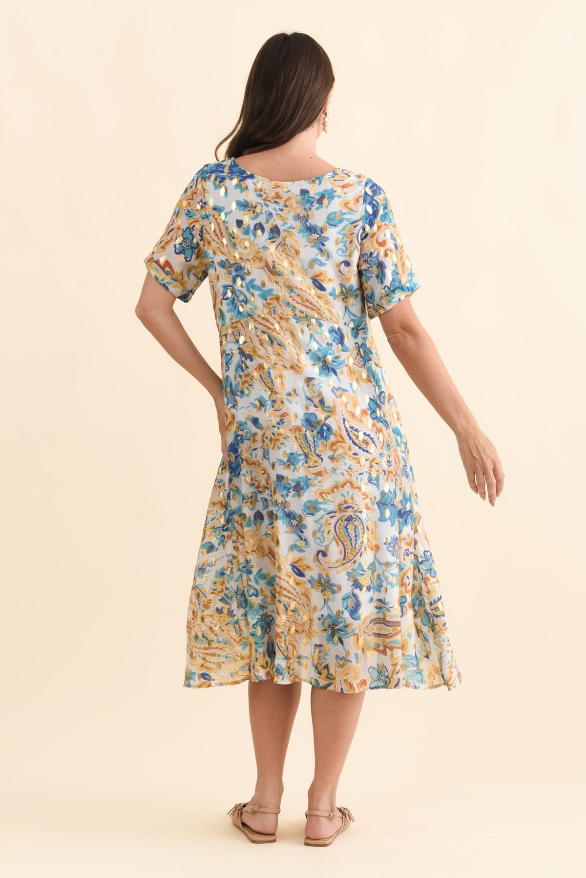 Darling Blue Paisley Foil Crescent Dress Side View
