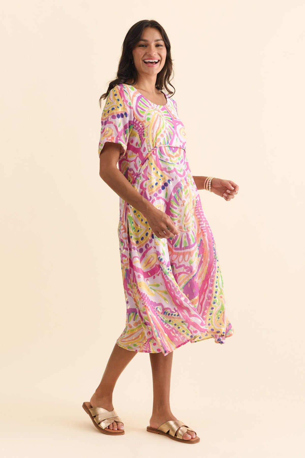 Darling Pink Abstract Foil Crescent Dress Back View