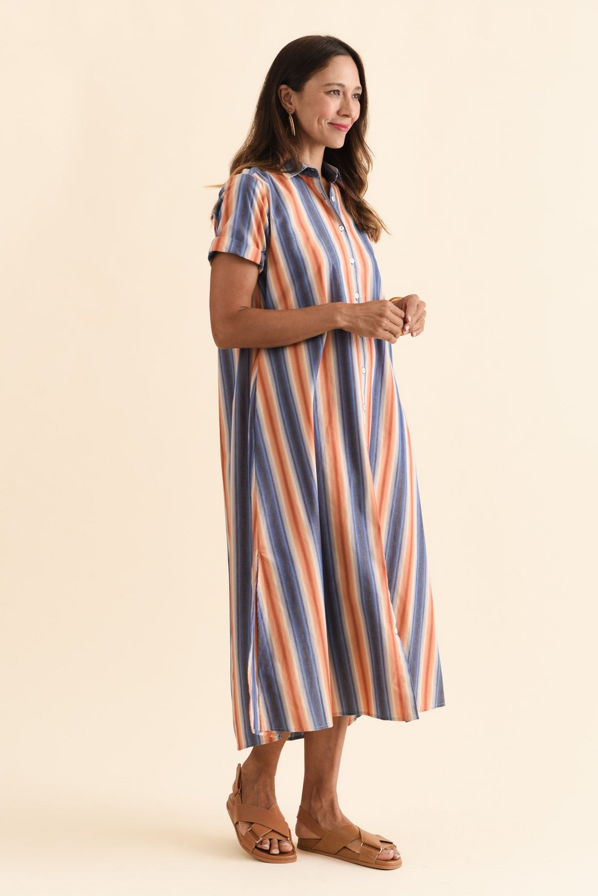 Deirdre Blue Stripe Cotton Tie Dress Back View
