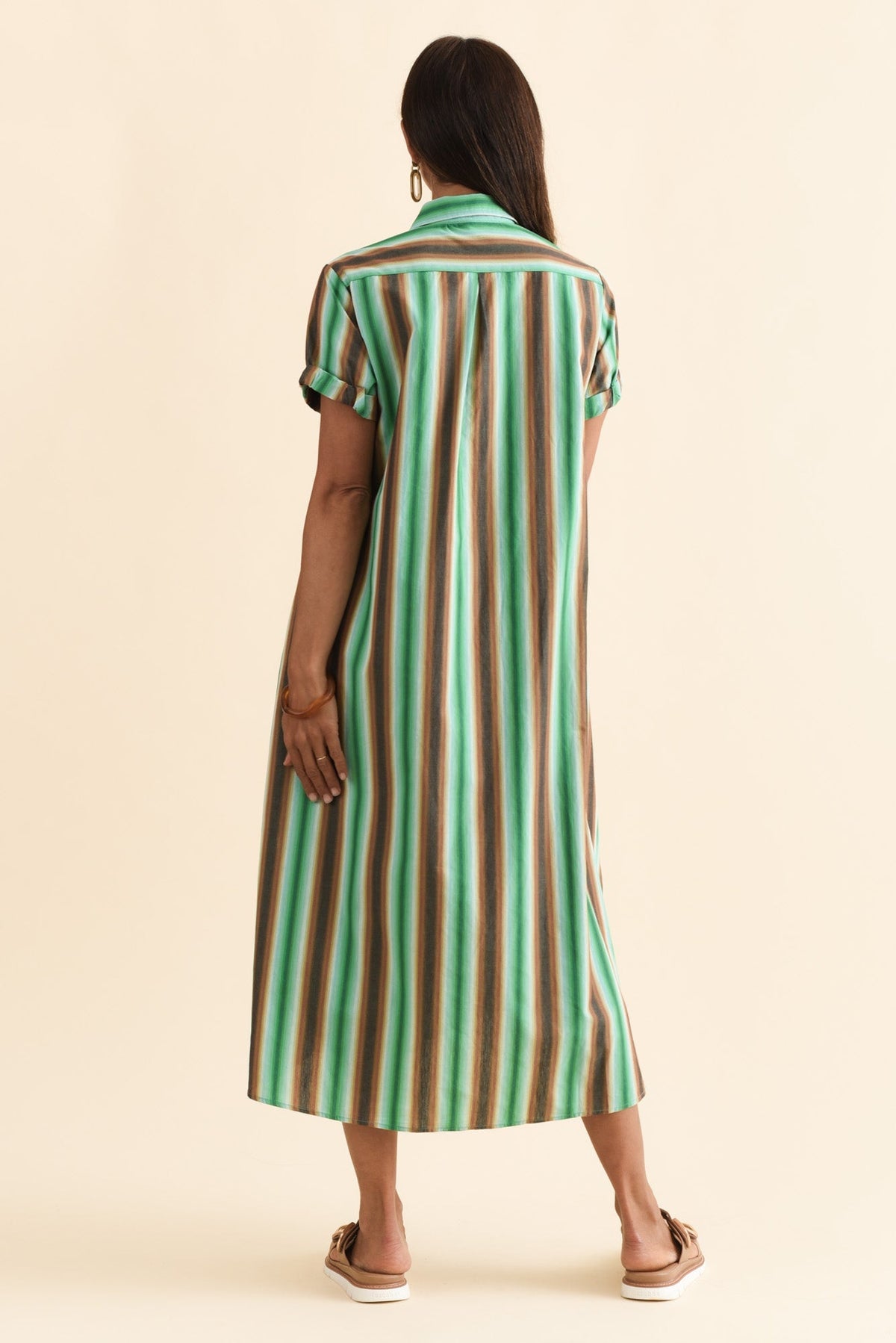 Deirdre Green Stripe Cotton Tie Dress Side View