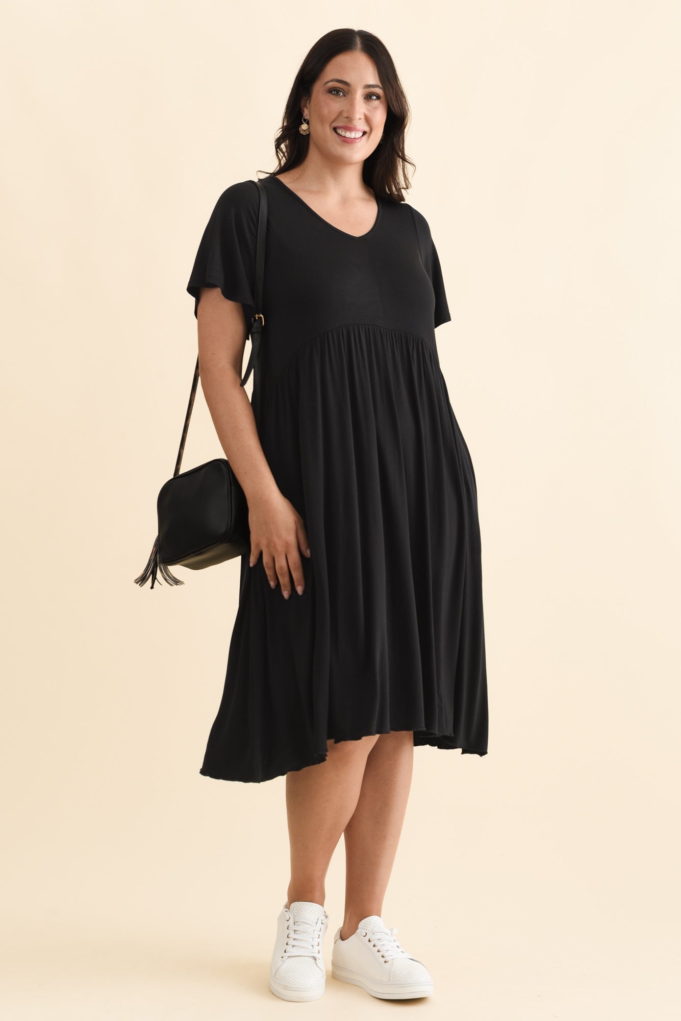 Donna Black Gathered Dress Back View 2