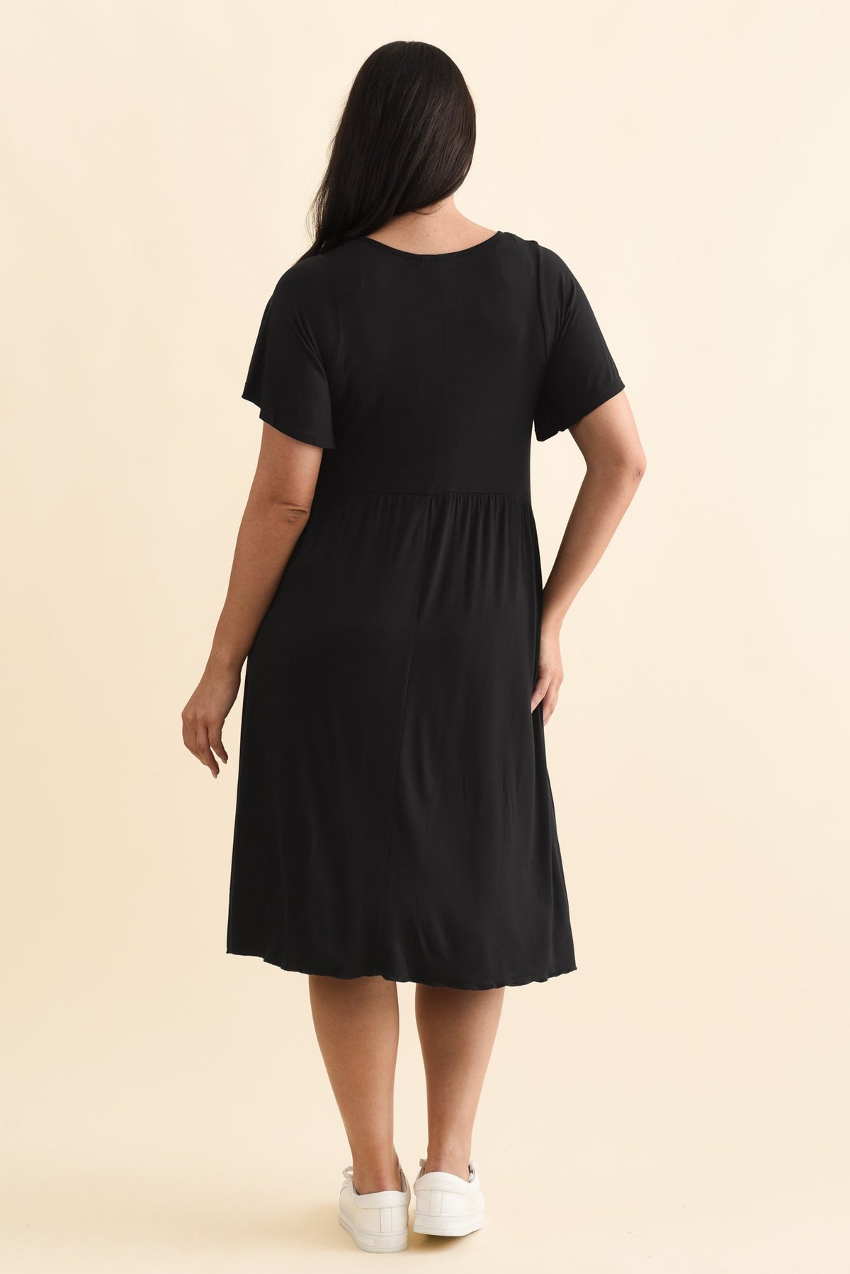 Donna Black Gathered Dress Styled View 2
