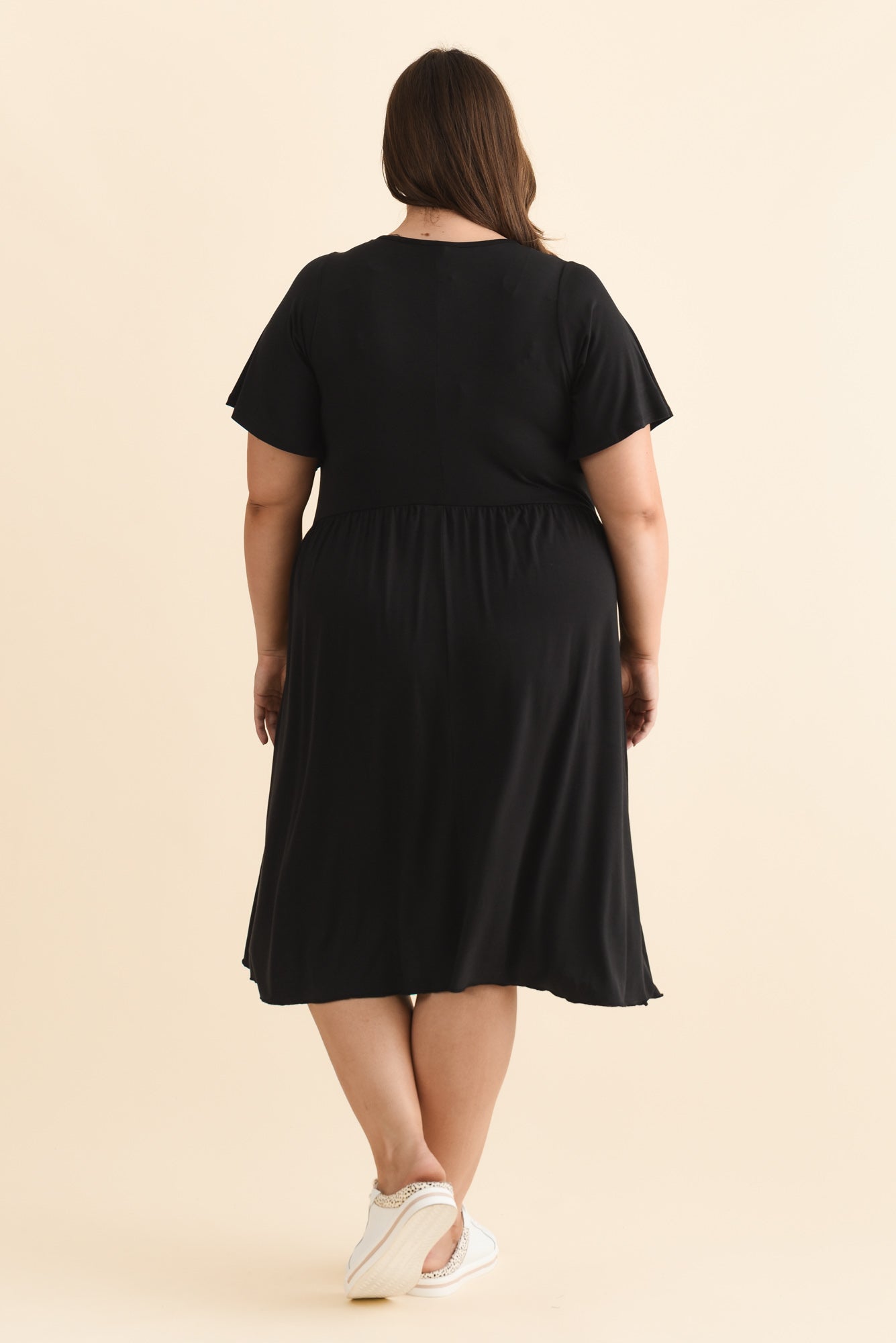 Donna Black Gathered Dress Side View 3