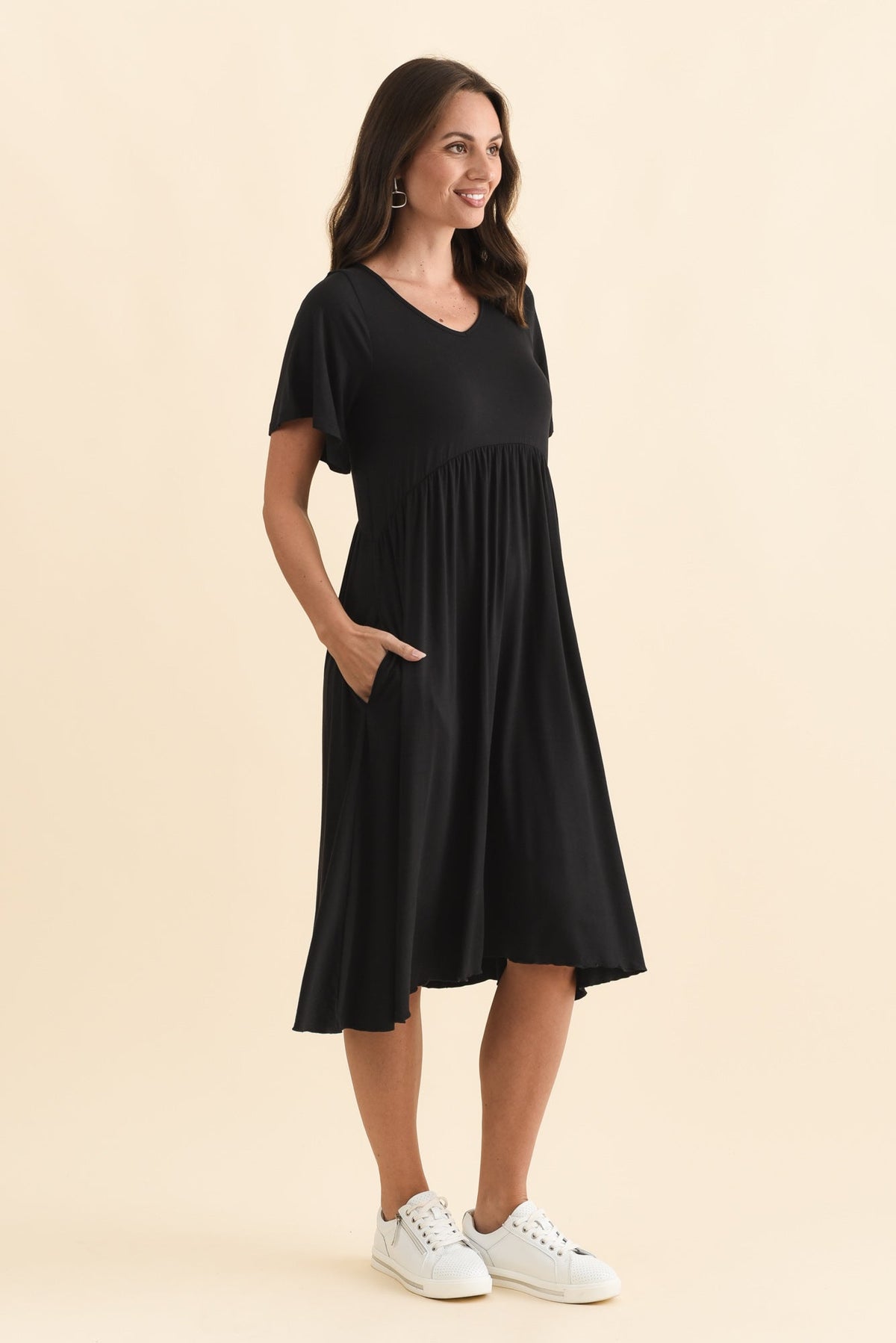 Donna Black Gathered Dress Back View