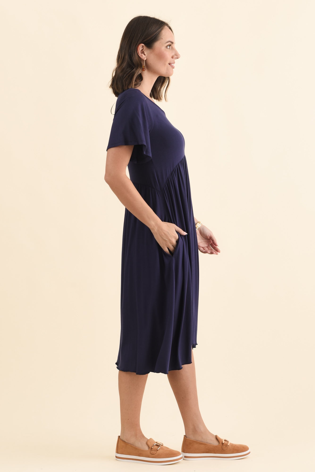 Donna Navy Gathered Dress Back View