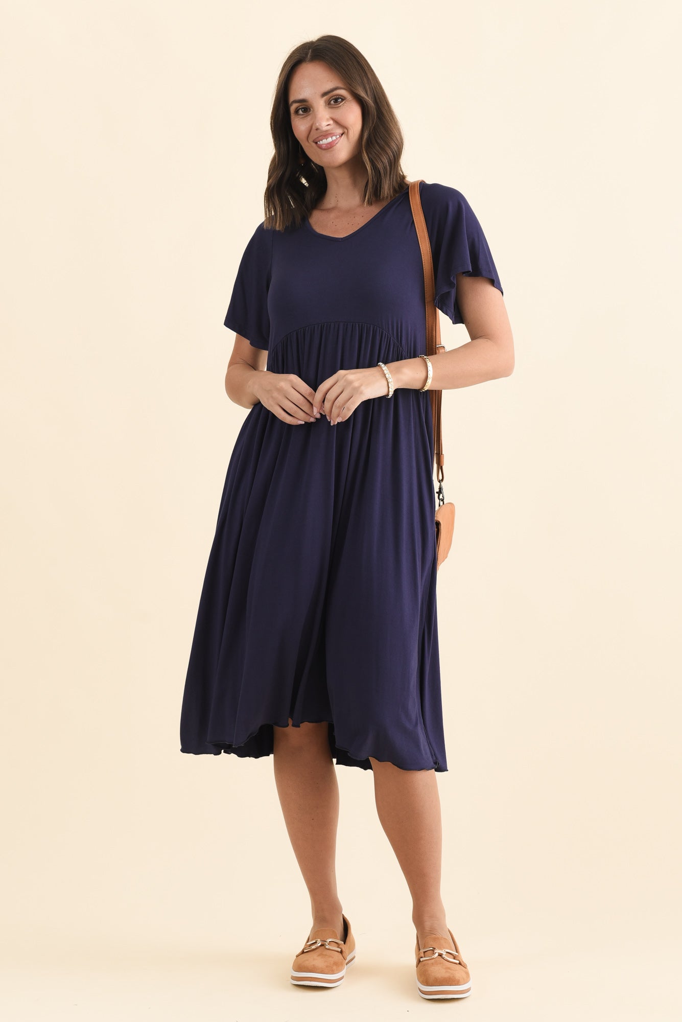 Donna Navy Gathered Dress Styled View