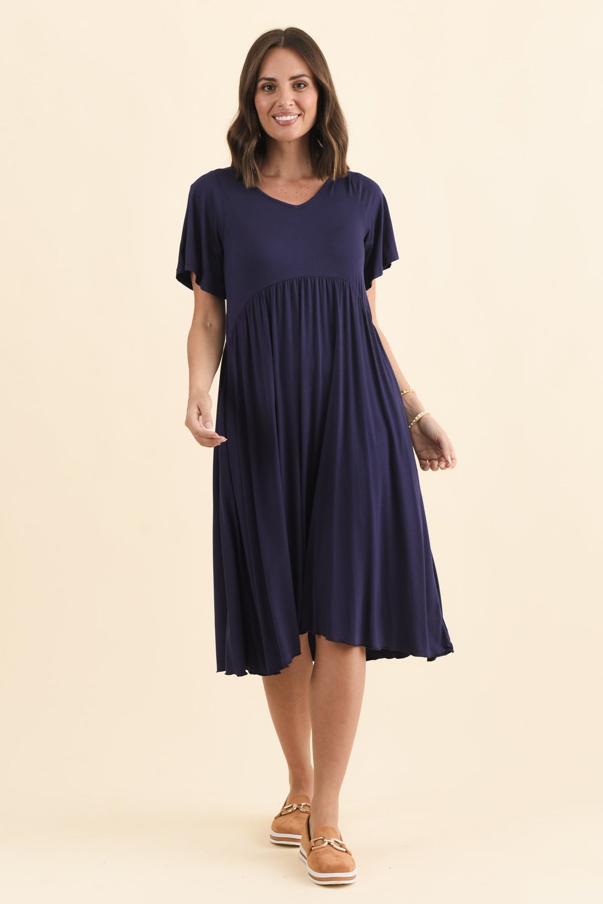 Donna Navy Gathered Dress Detail View