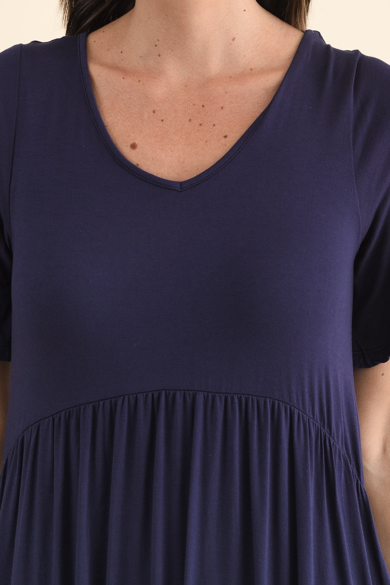 Donna Navy Gathered Dress Front View