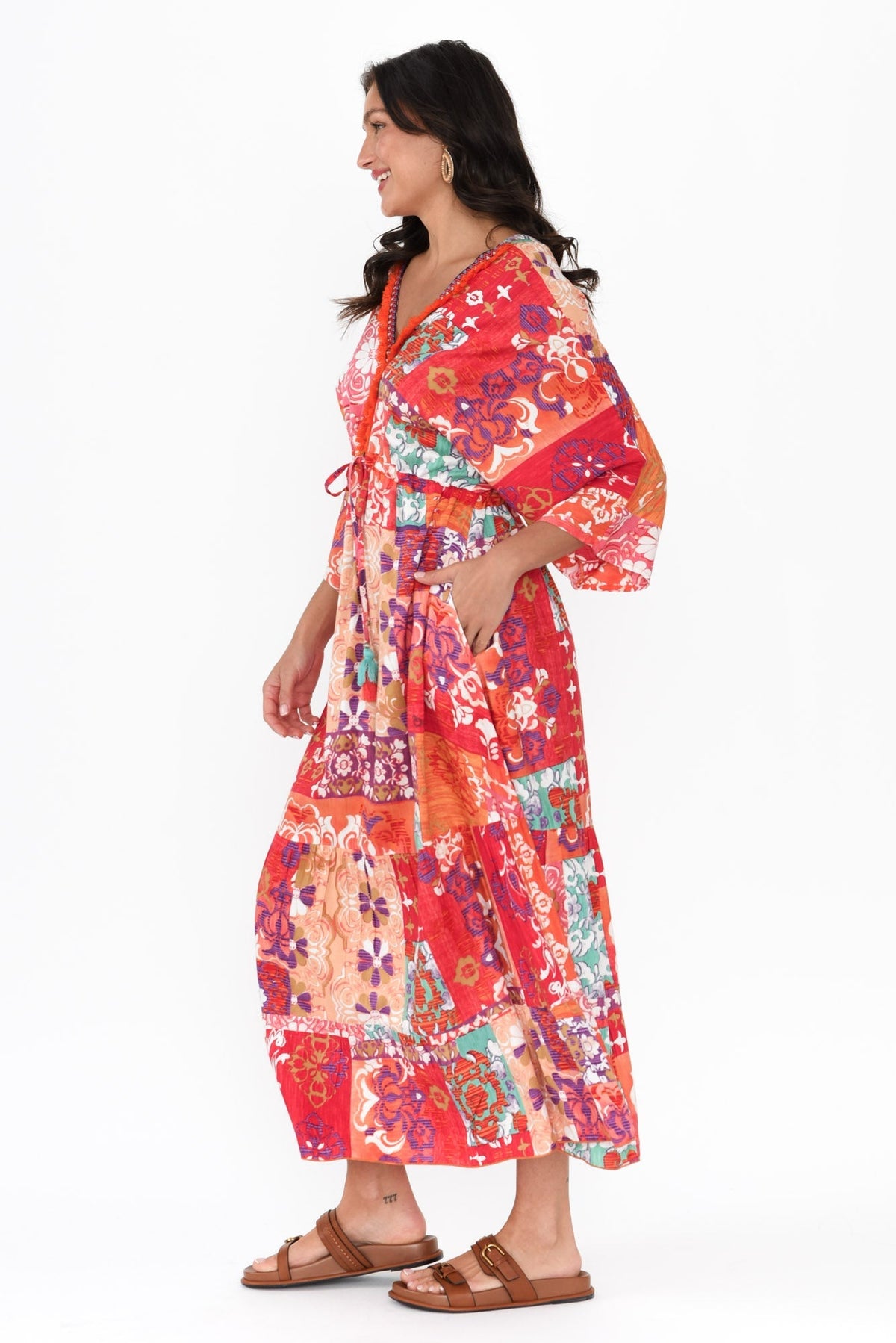 Dorothy Red Mosaic V Neck Dress Back View