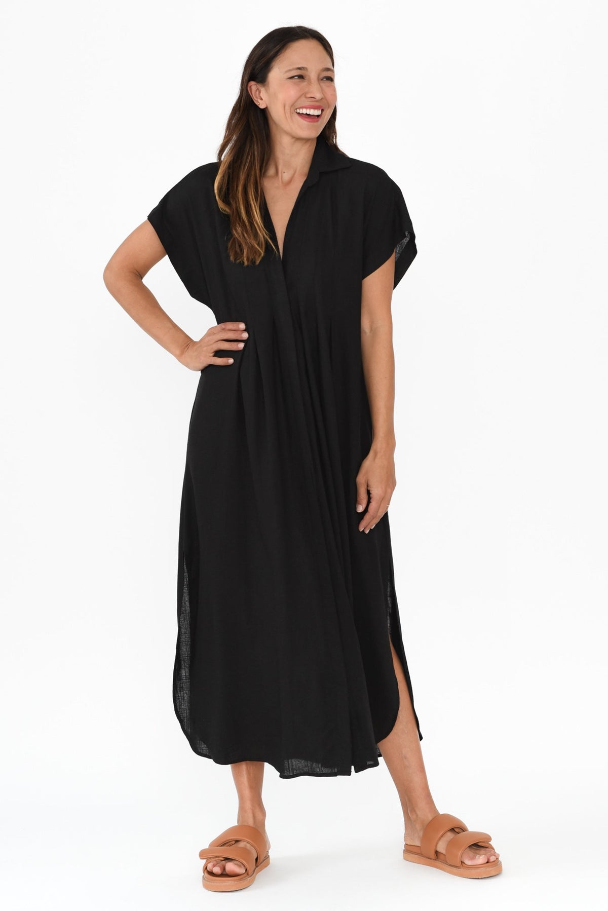 Elijah Black Shirt Dress Front View
