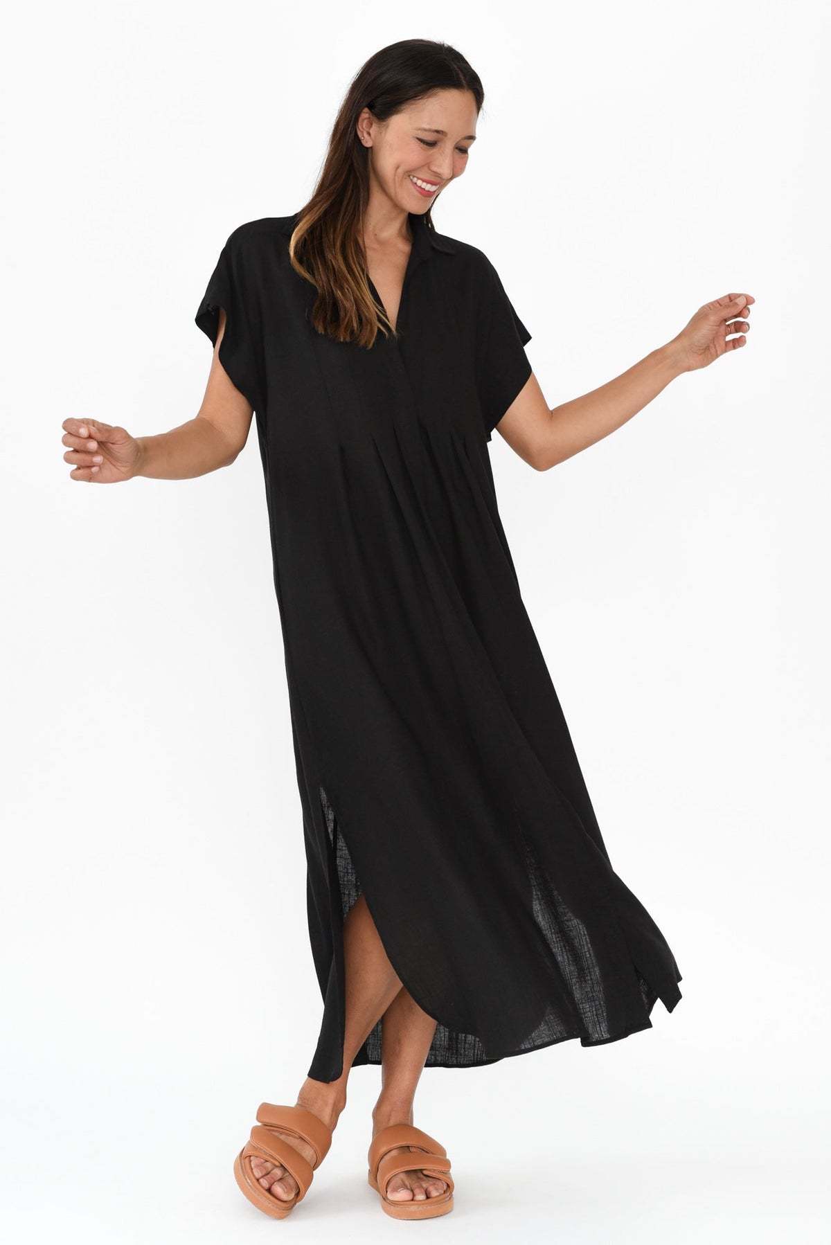 Elijah Black Shirt Dress Full Length View