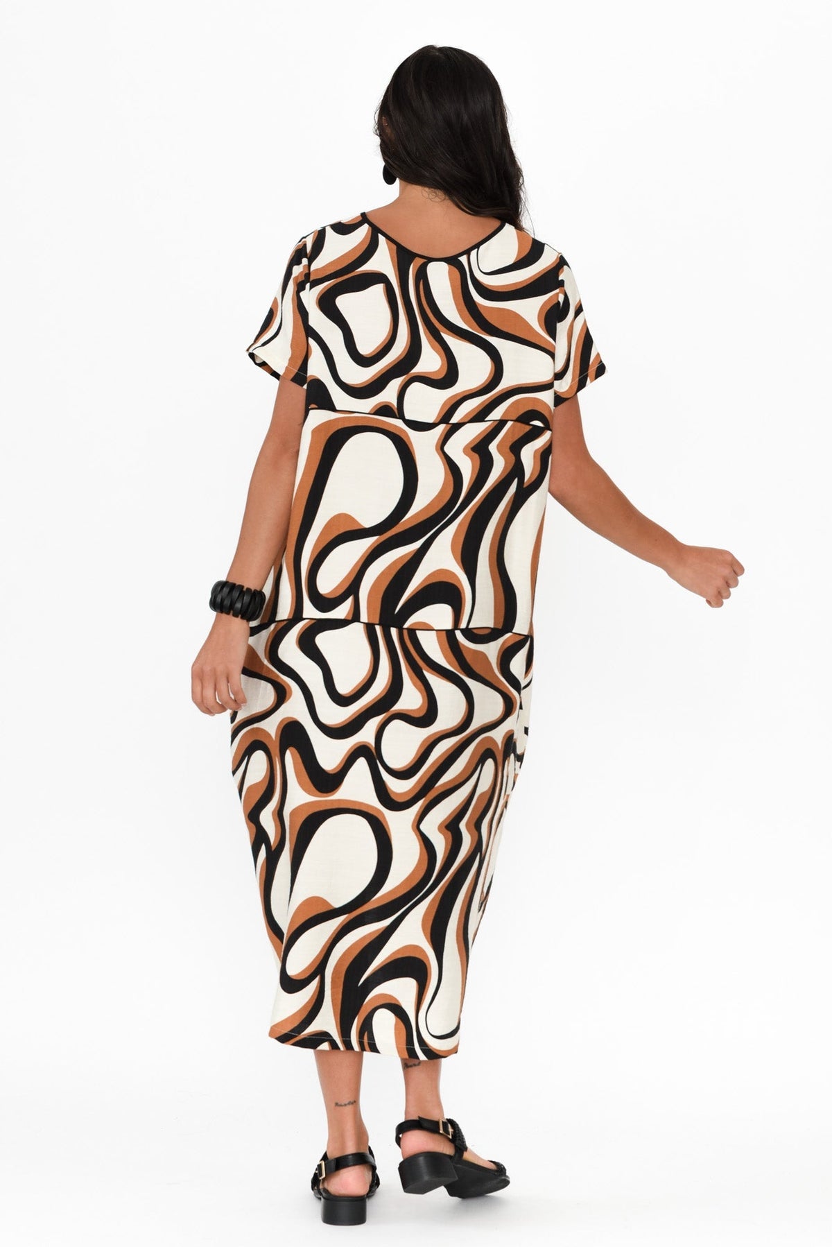 Elinda Brown Swirl Pocket Dress Side View