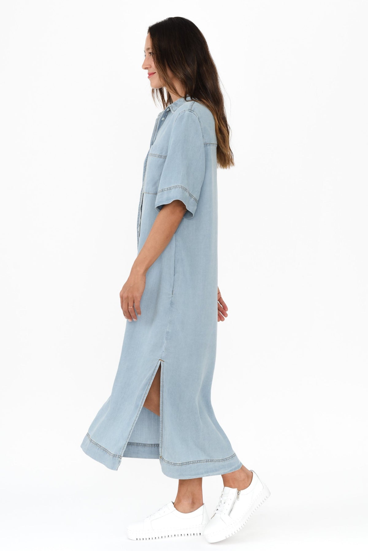 Emmy Blue Denim Shirt Dress Side View