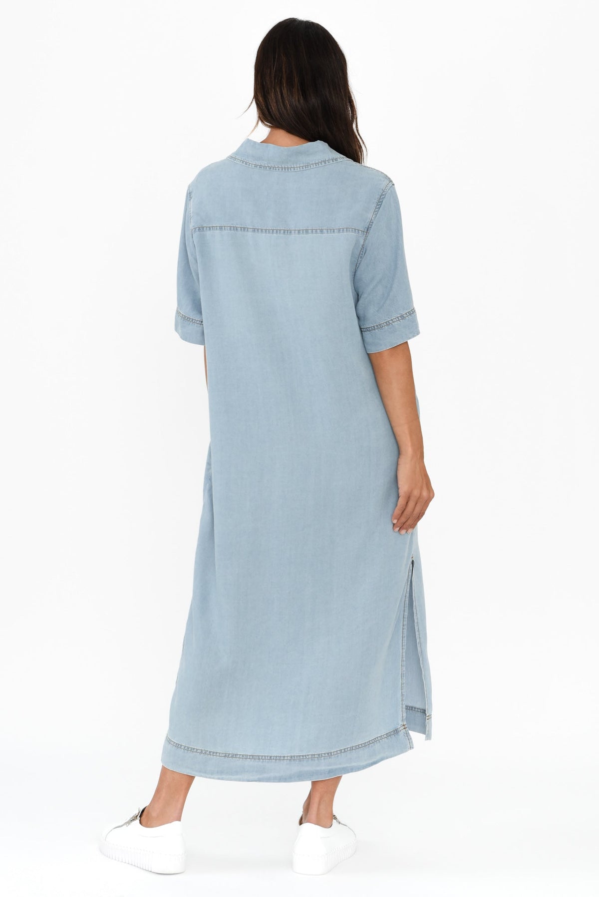 Emmy Blue Denim Shirt Dress Detail View