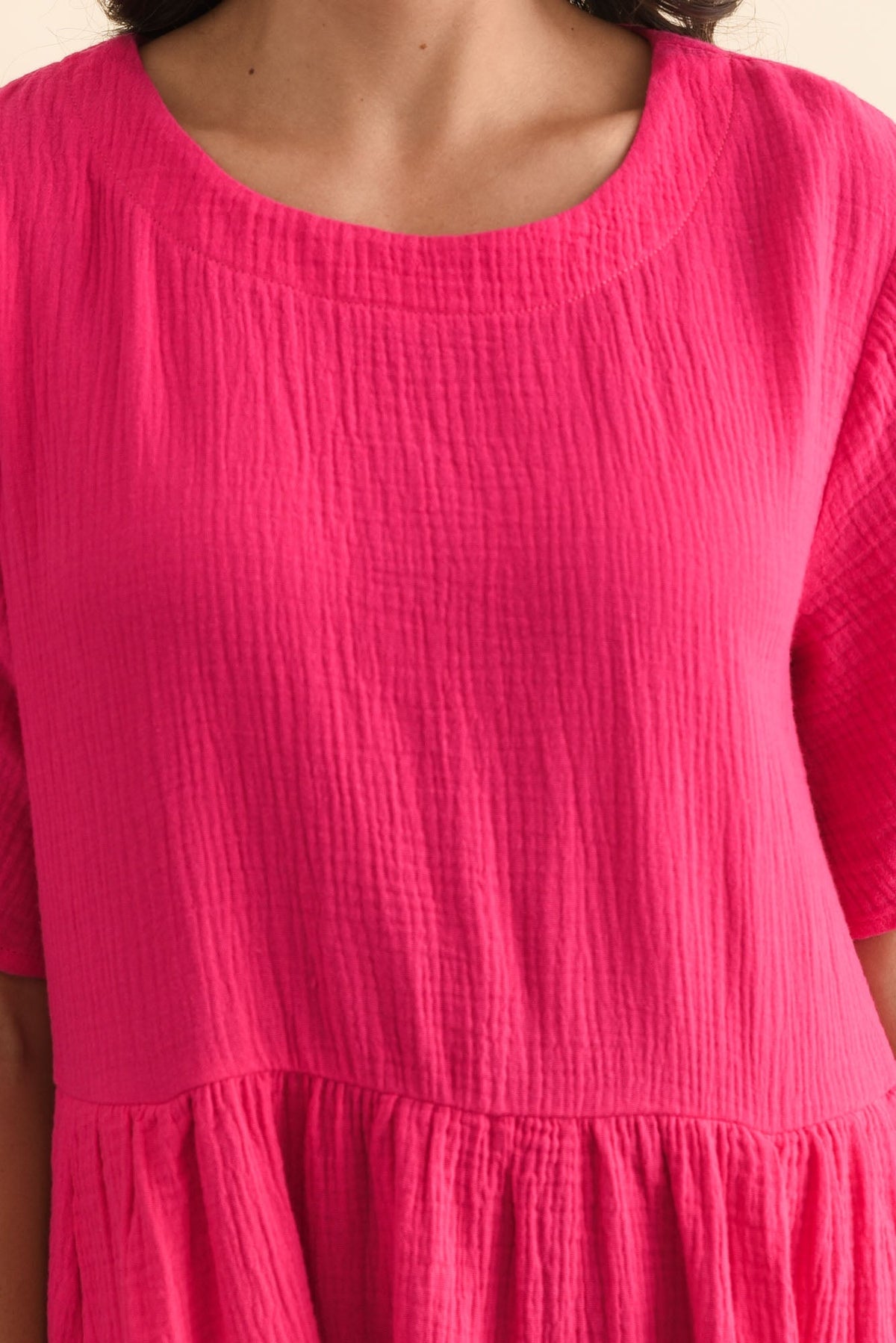Cloud Gauze Pink Cotton Pocket Dress Detail View