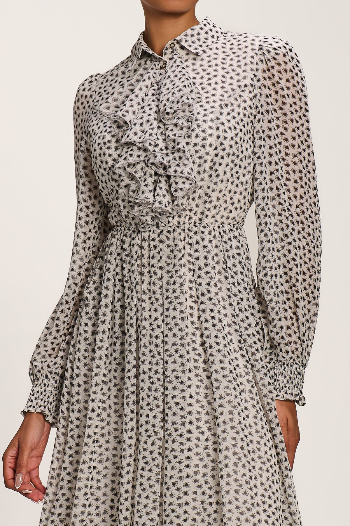 Chiffon Ruffle Long Sleeve Shirt Dress Side View
