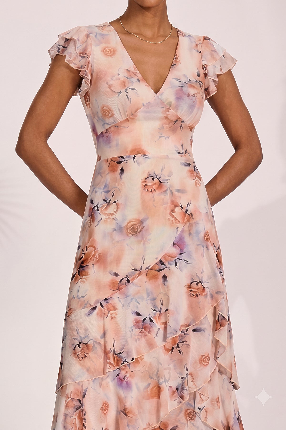 Mesh Ruffle Detail Maxi Dress Styled View
