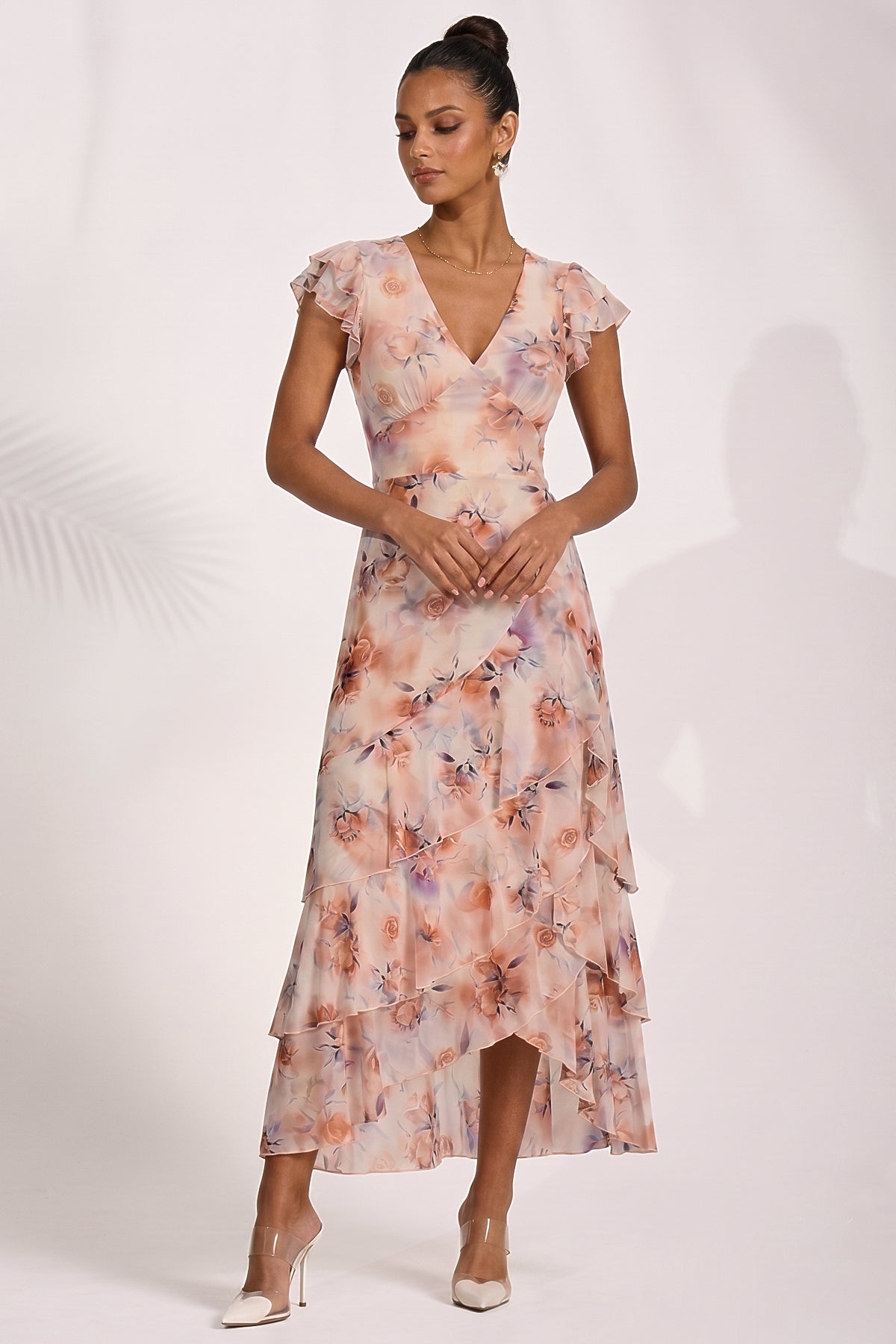 Mesh Ruffle Detail Maxi Dress Side View