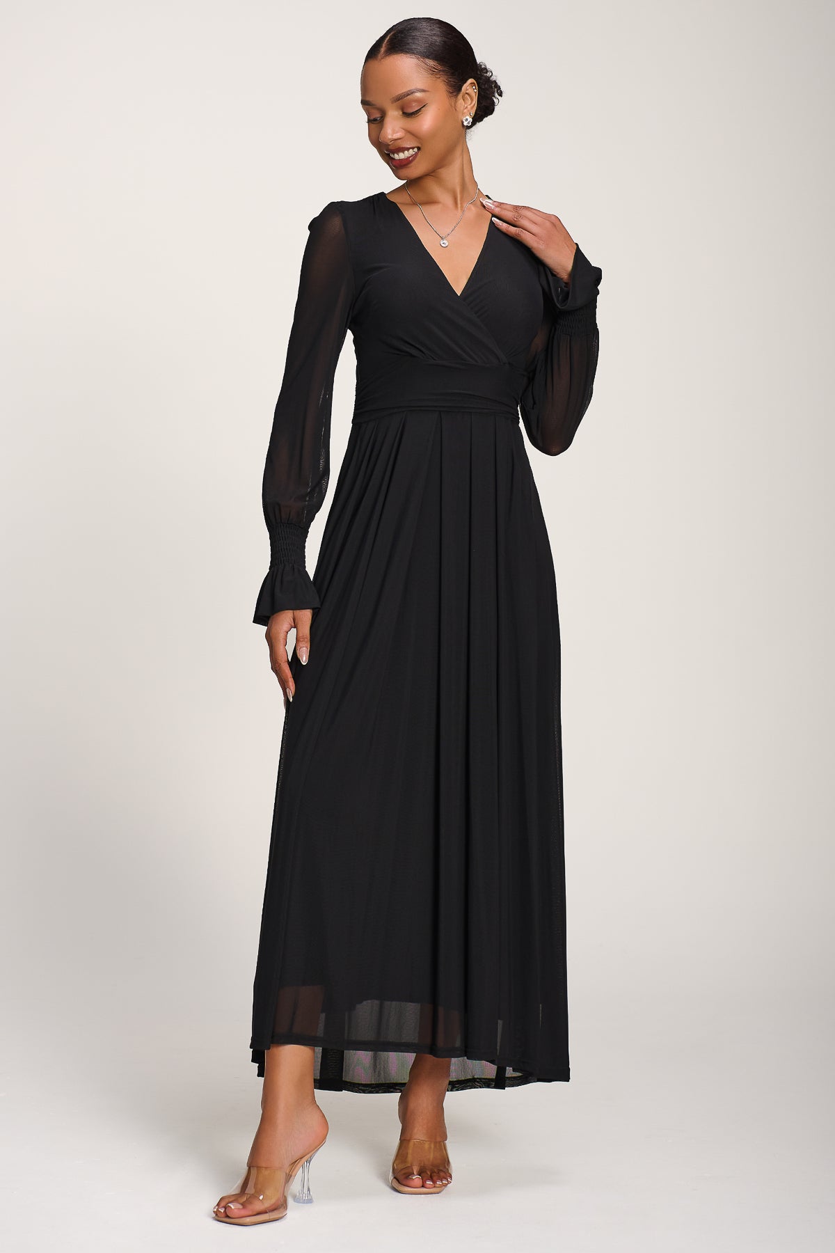 Long Sleeve Mesh Maxi Dress Detail View