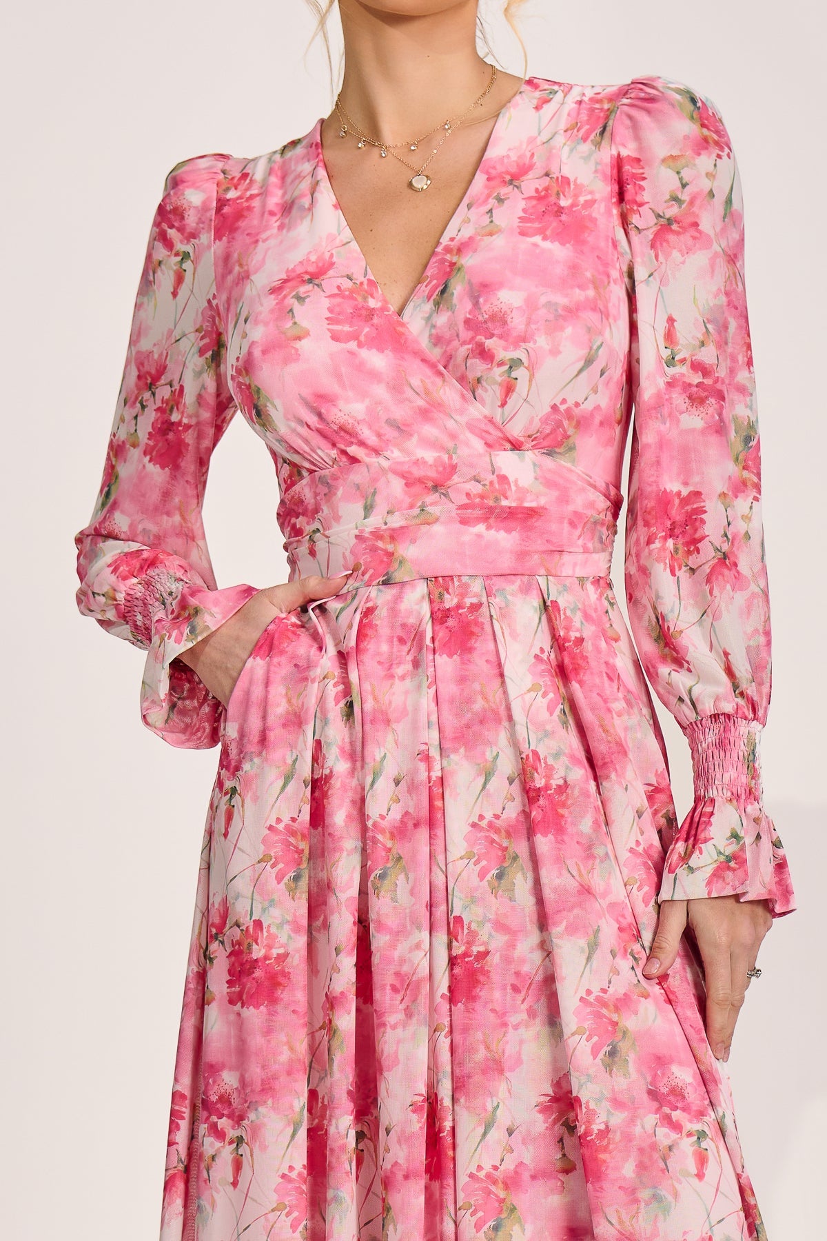 Long Sleeve Dip Hem Mesh Maxi Dress Side View