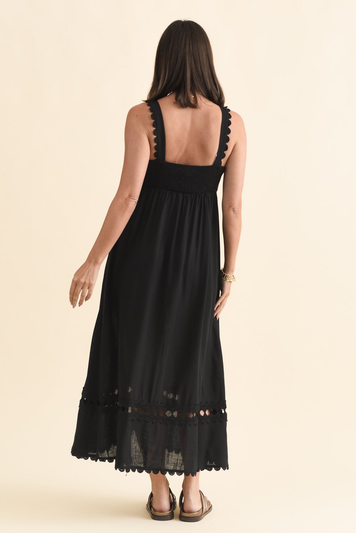 Falice Black Contrast Linen Blend Dress Side View