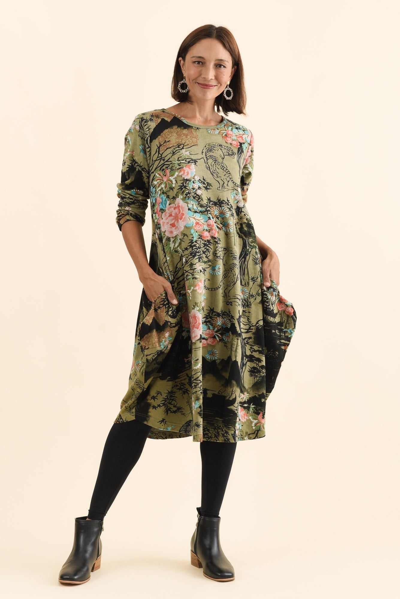 Fonte Olive Blossom Cotton Knit Dress Front View