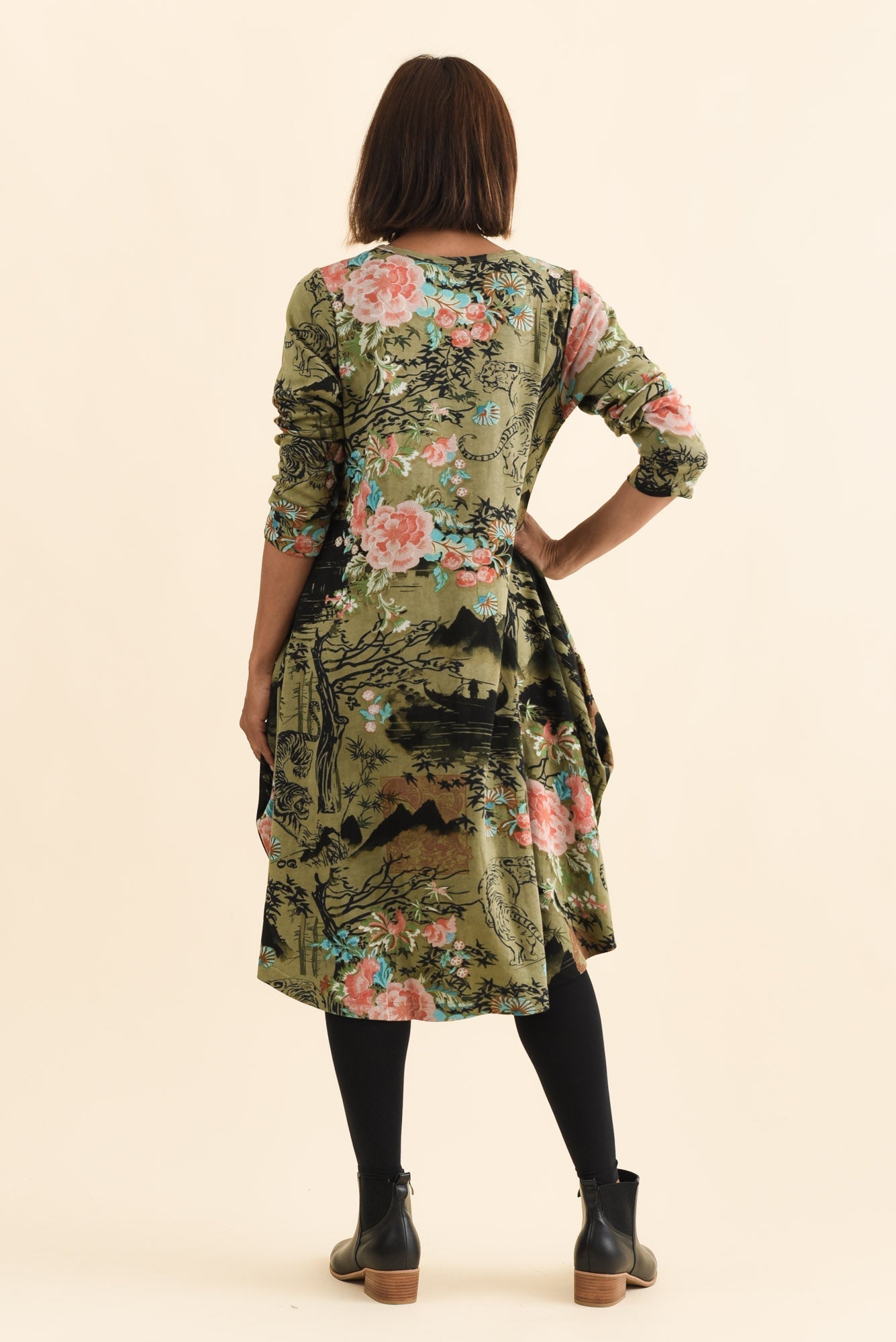 Fonte Olive Blossom Cotton Knit Dress Side View