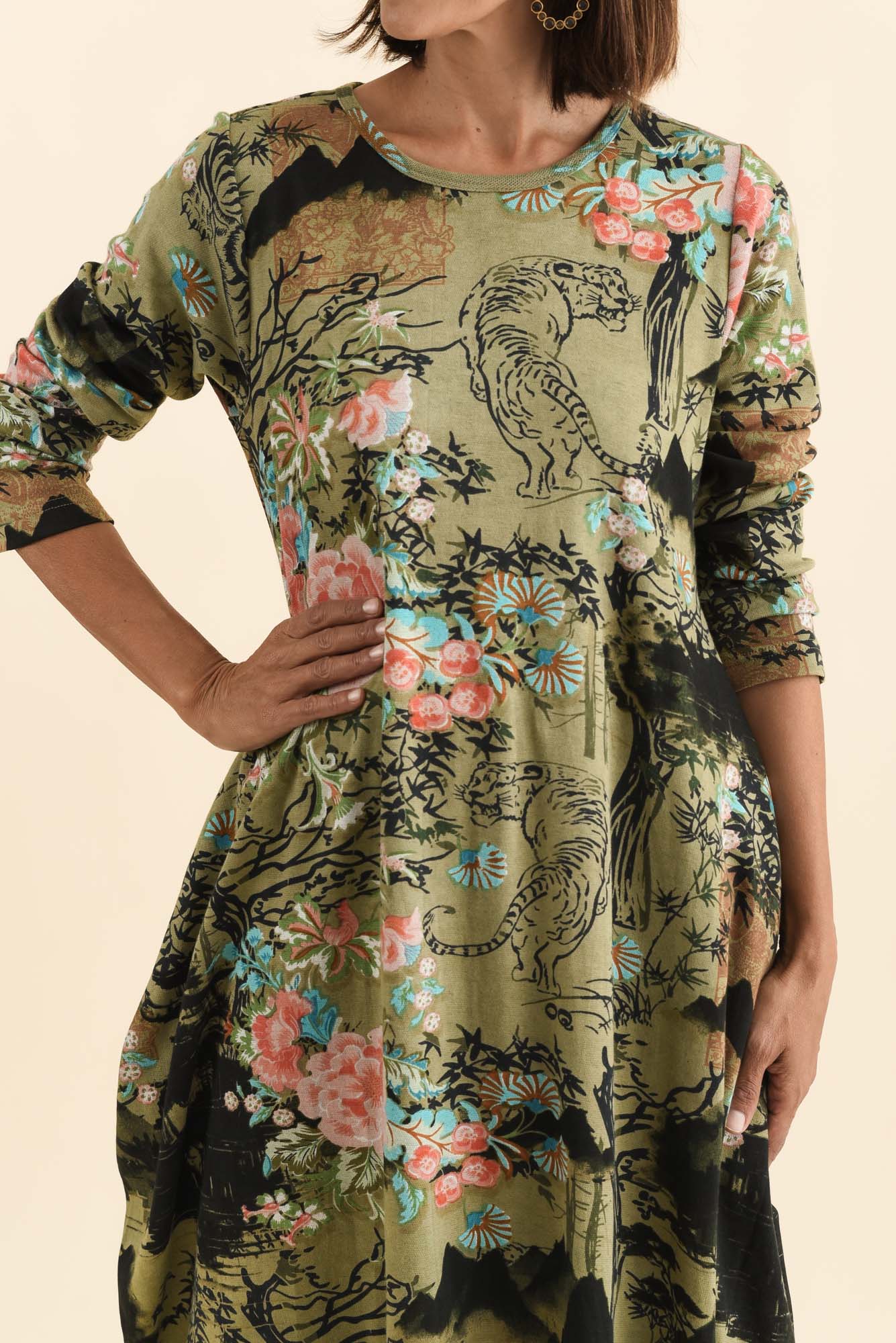 Fonte Olive Blossom Cotton Knit Dress Detail View