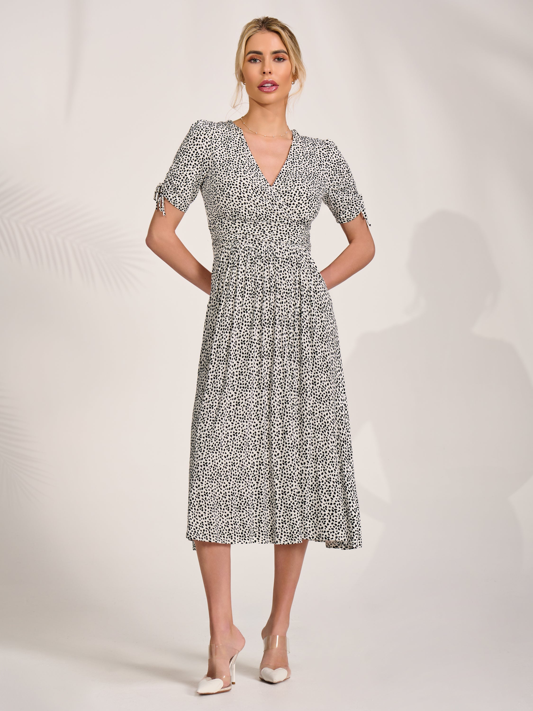 Jersey Tie Sleeve Wrap Front Midi Dress Styled View