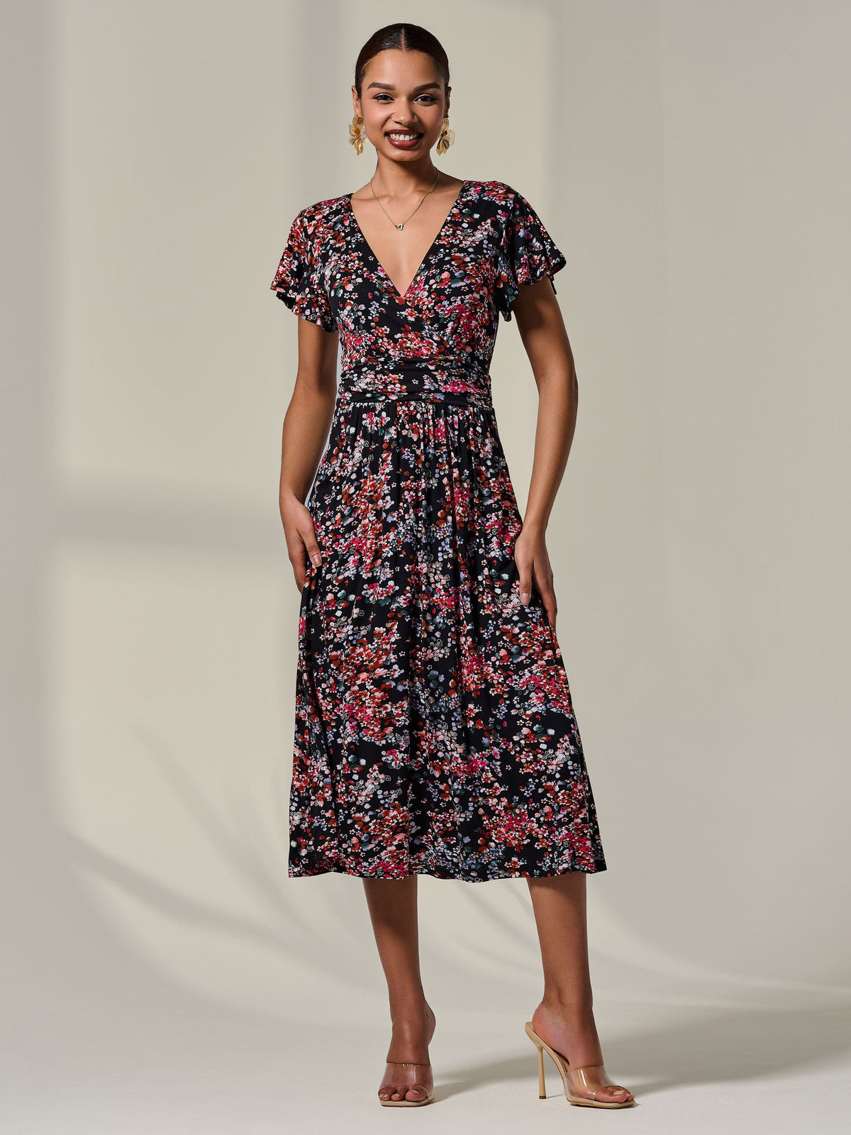 Mock Wrap Jersey Midi Dress Back View
