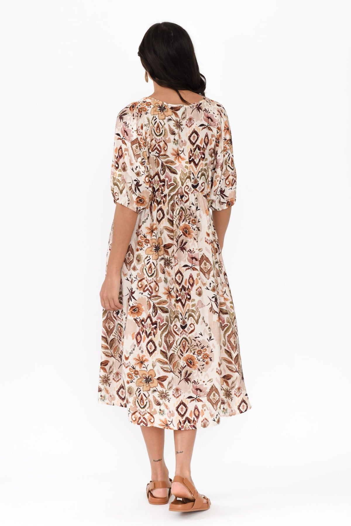 Gabriella Brown Floral Pocket Dress Side View