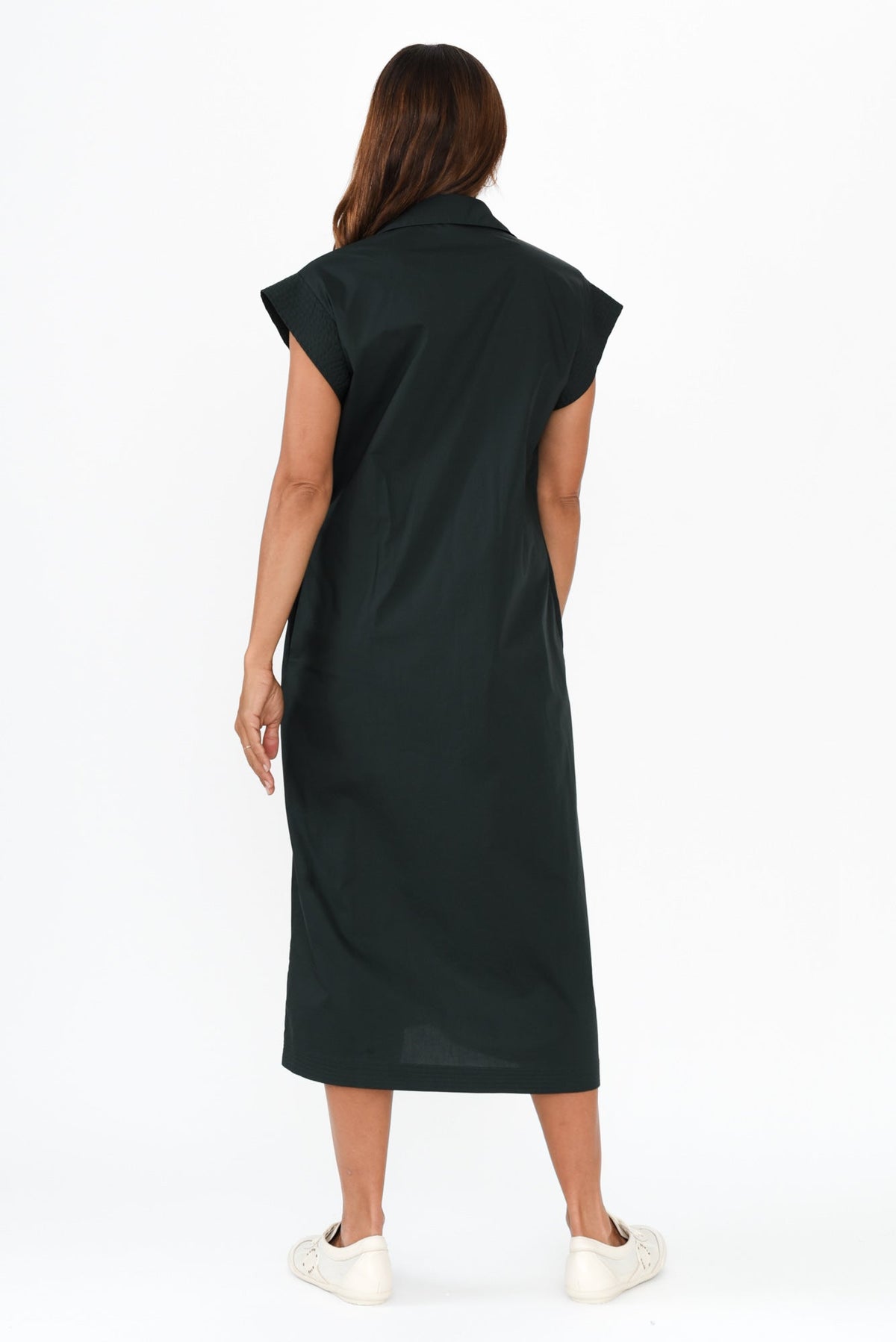 Gail Black Cotton Belted Dress Side View