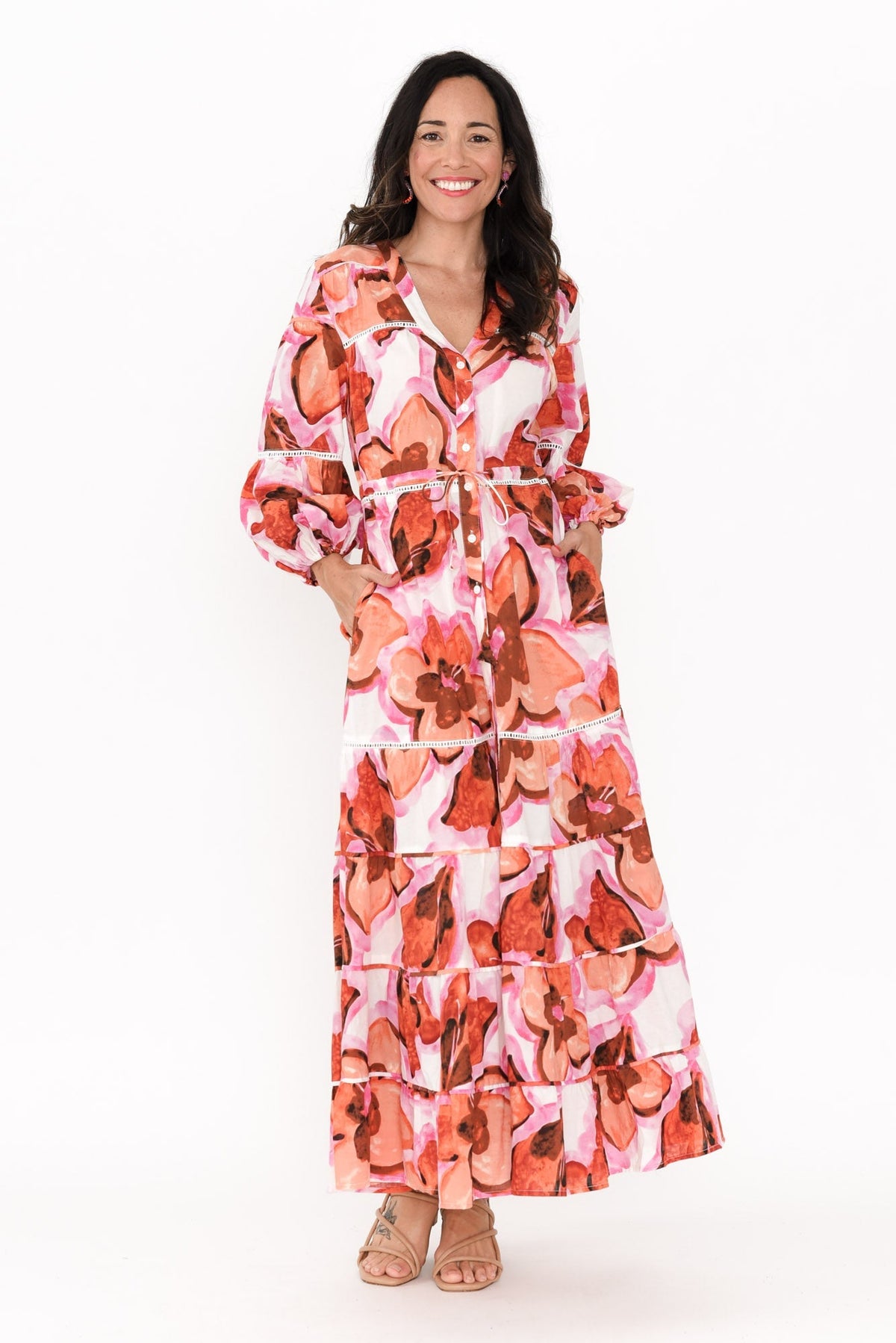 Gertie Pink Floral Cotton Tier Dress Back View