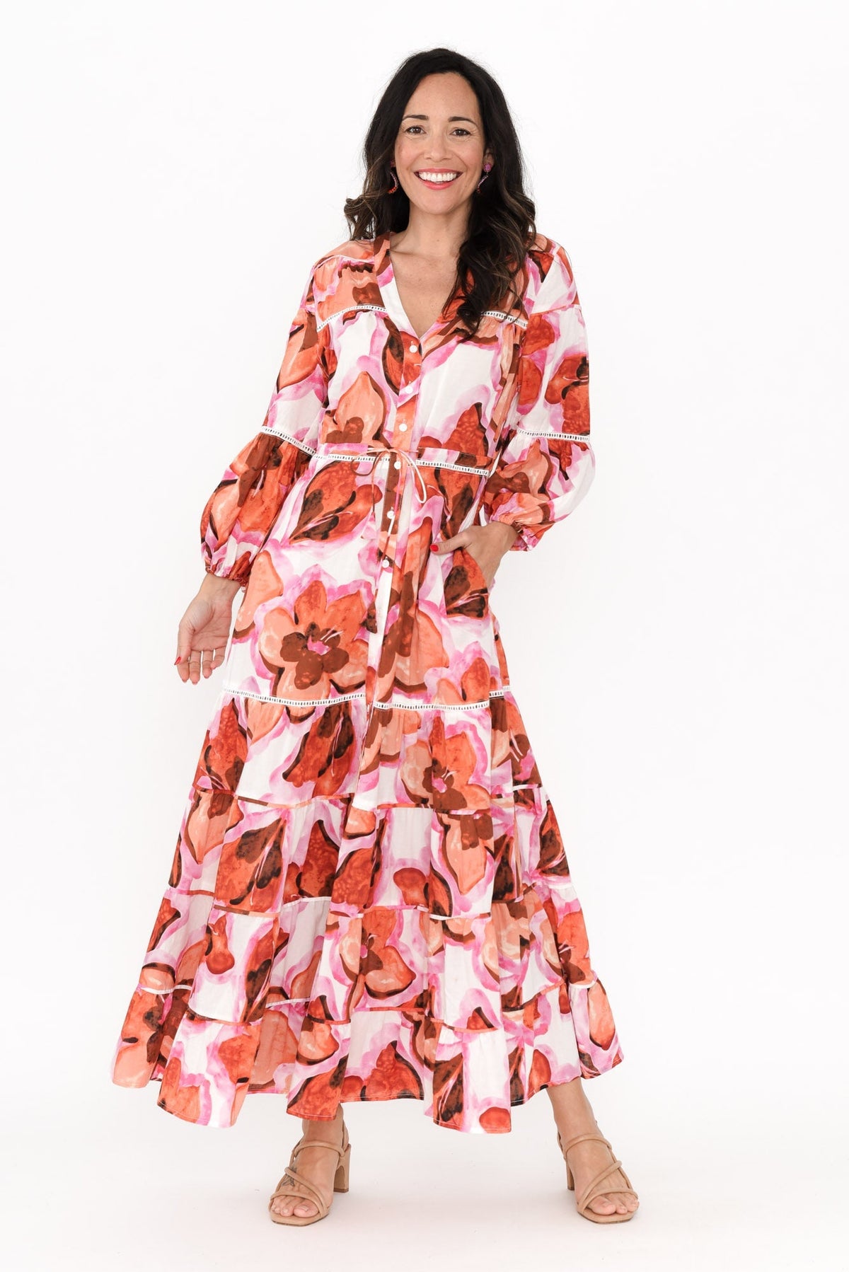 Gertie Pink Floral Cotton Tier Dress Back View 2