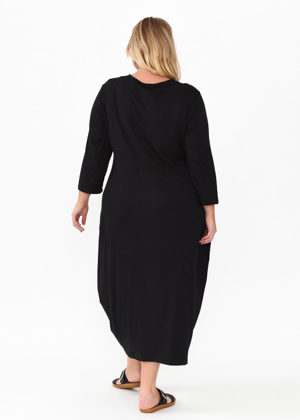 Glenda Black Sleeved Crescent Dress Full Length View 2