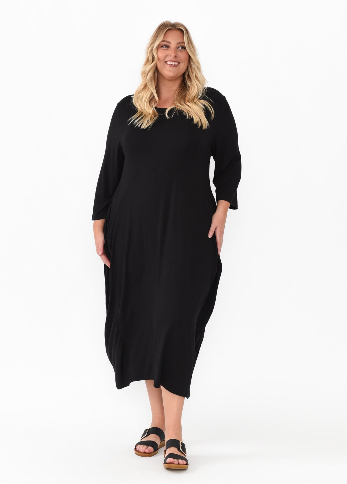 Glenda Black Sleeved Crescent Dress Detail View 2