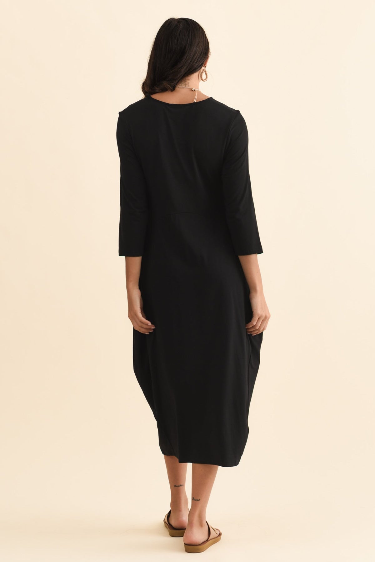 Glenda Black Sleeved Crescent Dress Detail View