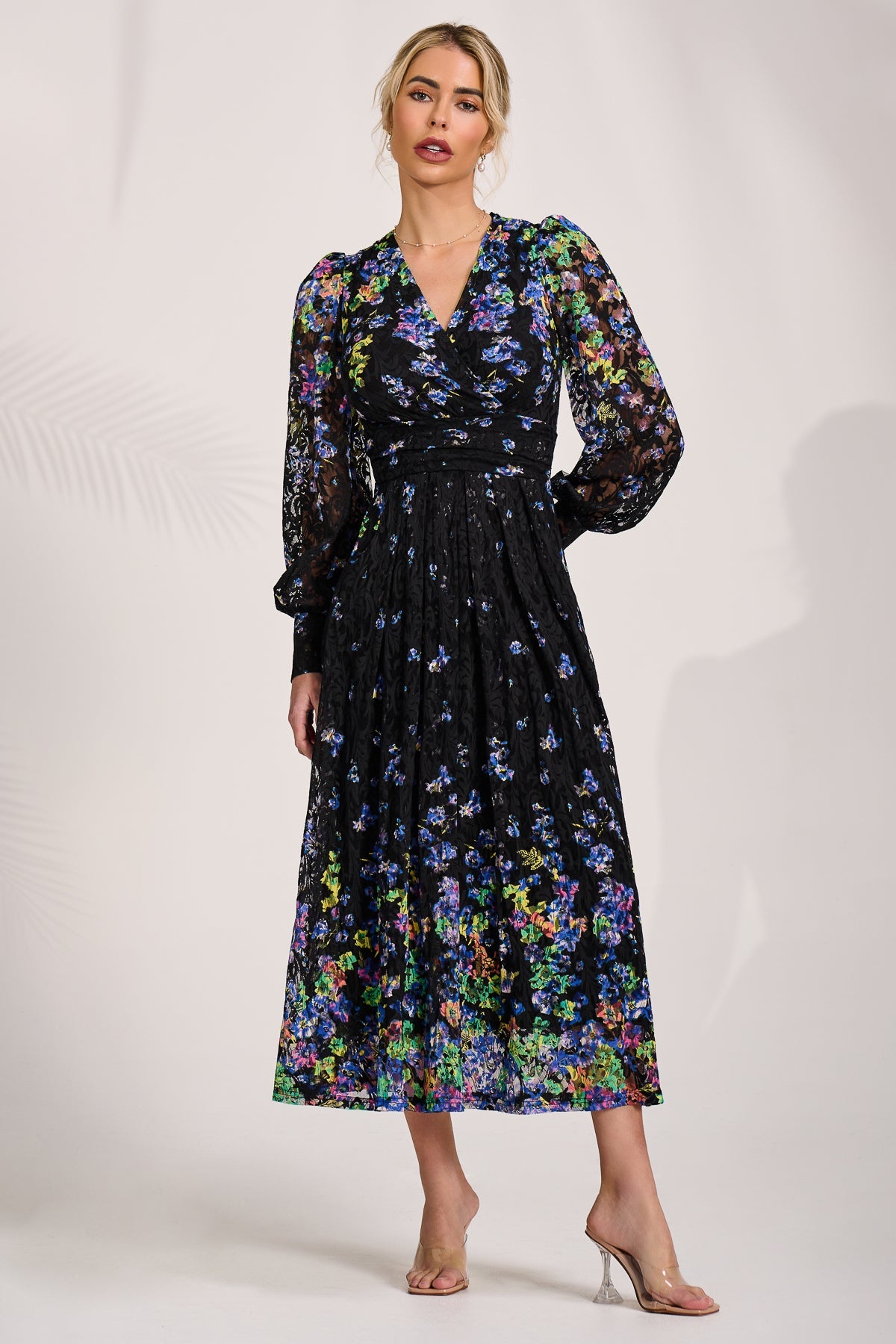 Long Sleeve Printed Lace Maxi Dress Side View