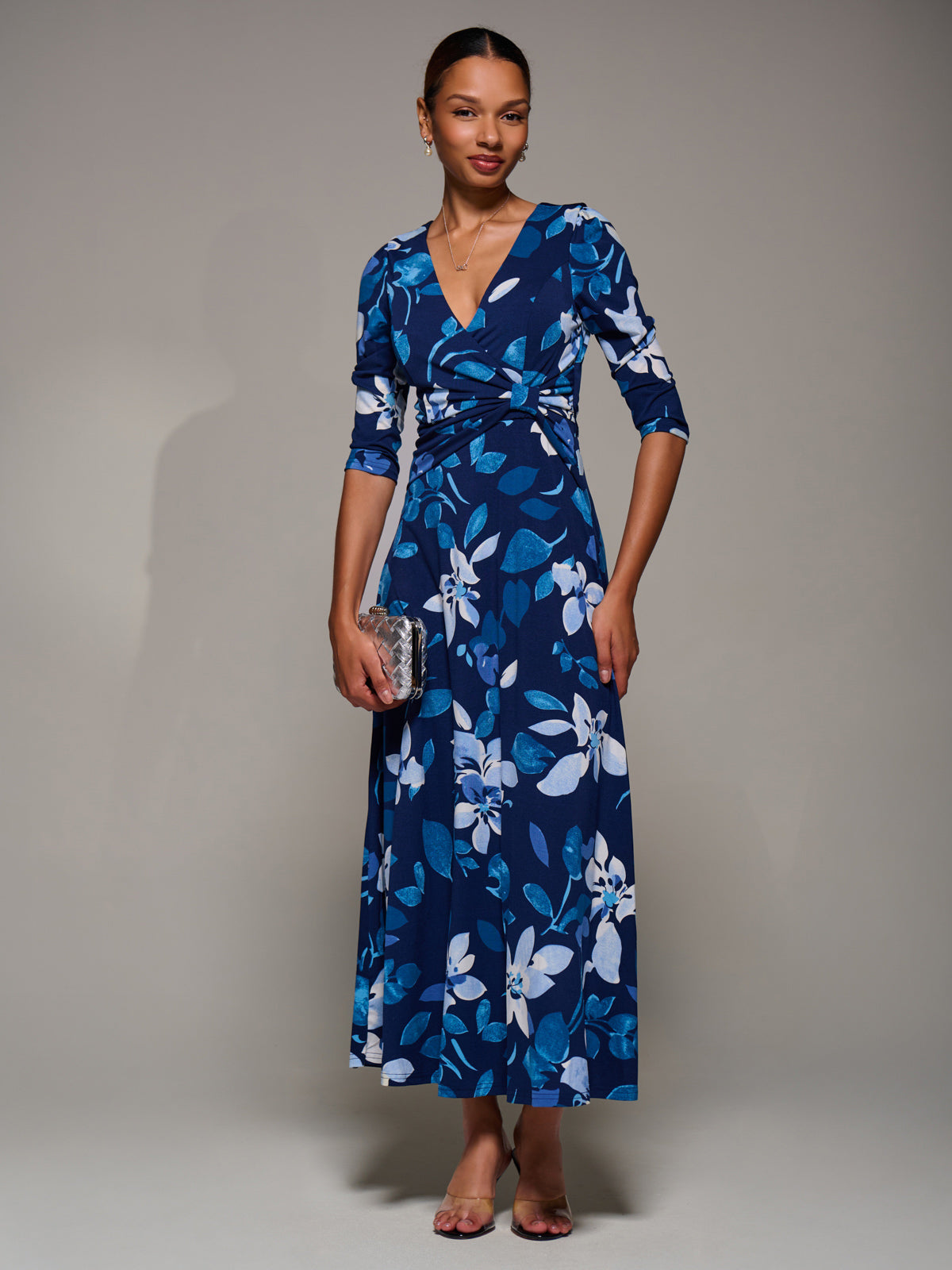Jersey Ruched Waist Fit & Flare Maxi Dress Full Length View