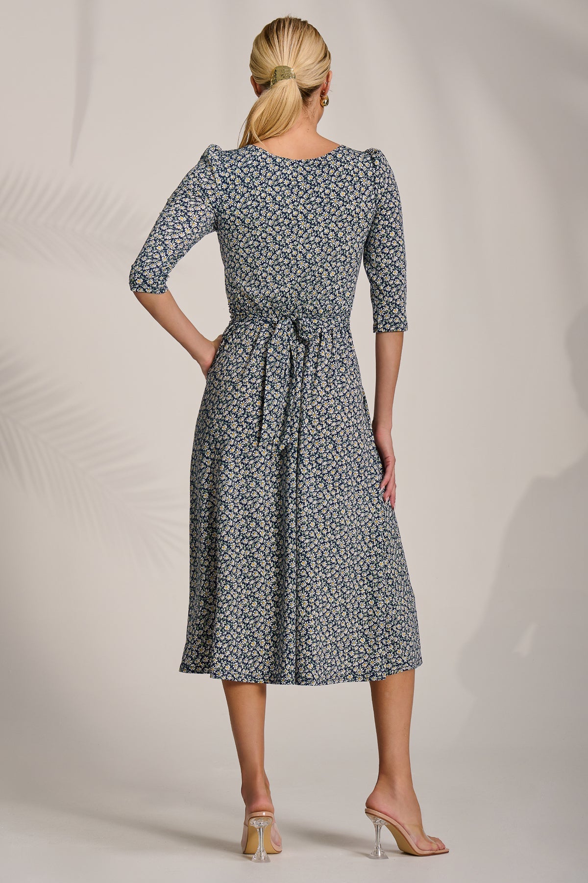 Sleeve Printed Jersey Midi Dress Back View