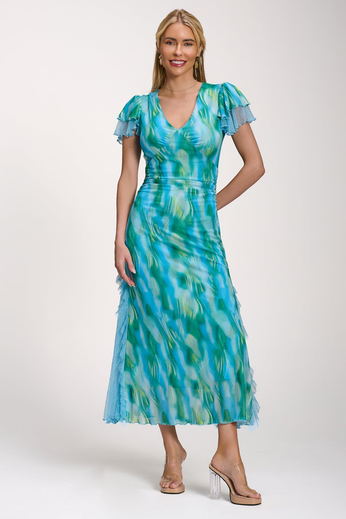 Lace Insert Mesh Midi Dress Styled View